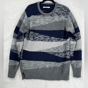 Outerknown sweater men US L Gray Blue geometric stripe organic cotton baby alpac